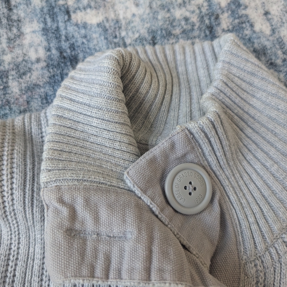 EUC L.O.G.G. Label Of Graded Goods H&M Gray Button Front Tie Waist Sweater Sz M - Picture 8 of 11